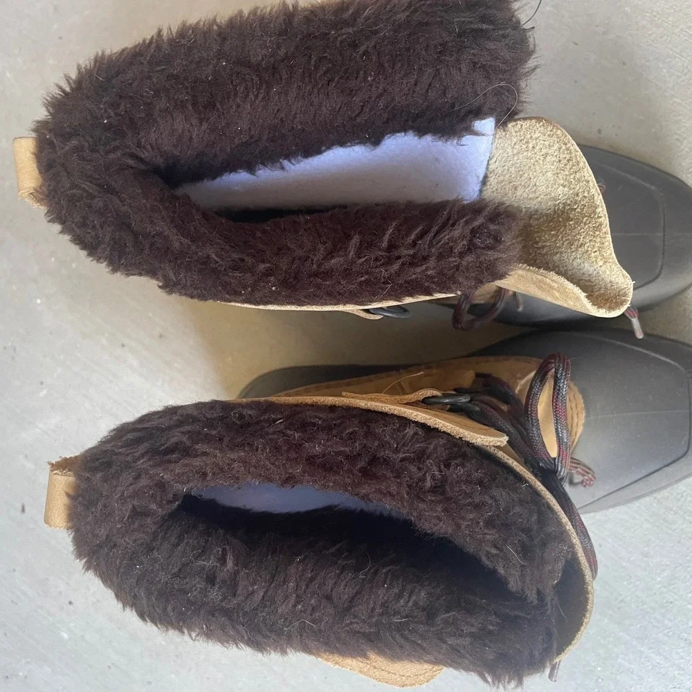 Sorel Badger Boots Winter Snow Duck Womens‎ 10 Tan Black Brown Fleece Lined